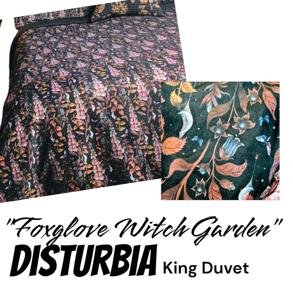 Disturbia King Foxglove Witch Garden Whimsygoth Moth Spiders Moon Duvet Cover